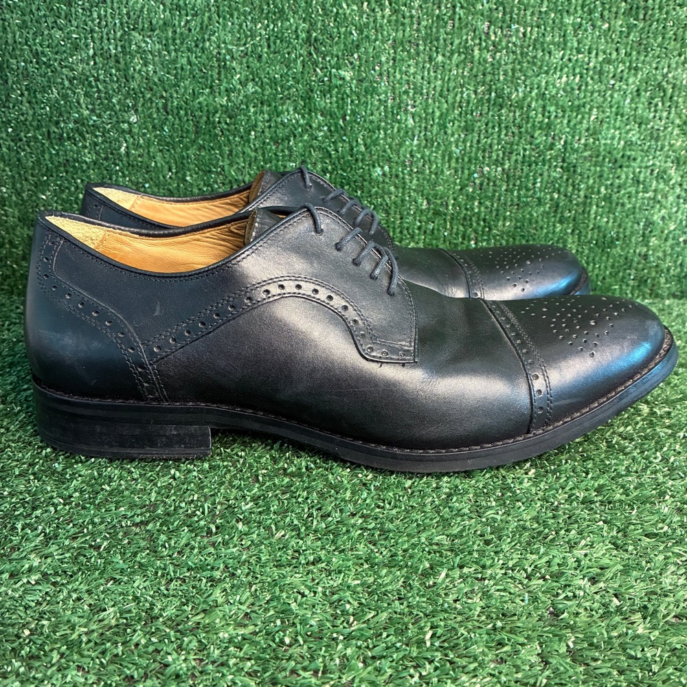 Johnston Murphy Halford Cap Toe Brogue Leather Oxford Dress Shoes Black Men 11.5